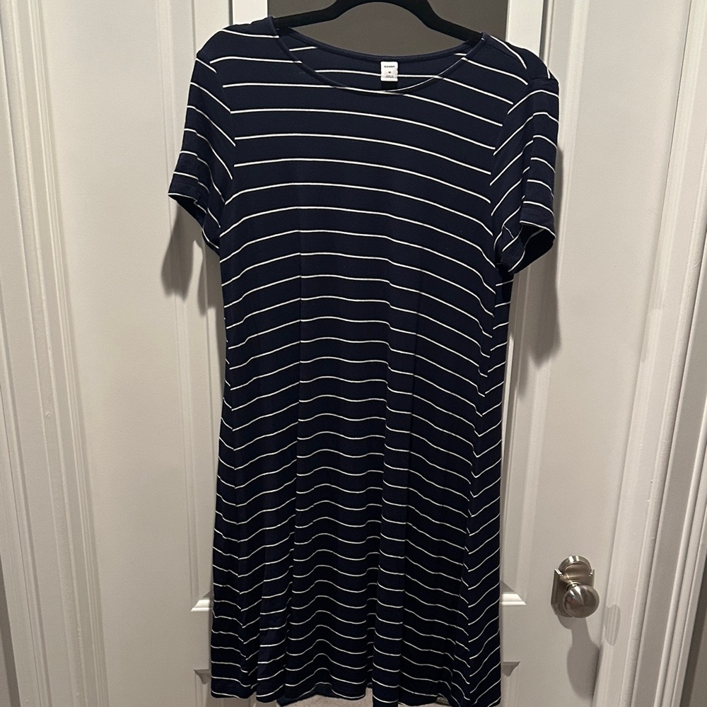 Old Navy Navy and White Striped Midi Dress